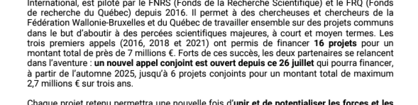 La Fédération Wallonie-Bruxelles et le Québec à nouveau main dans la main pour une recherche porteuse d’impacts