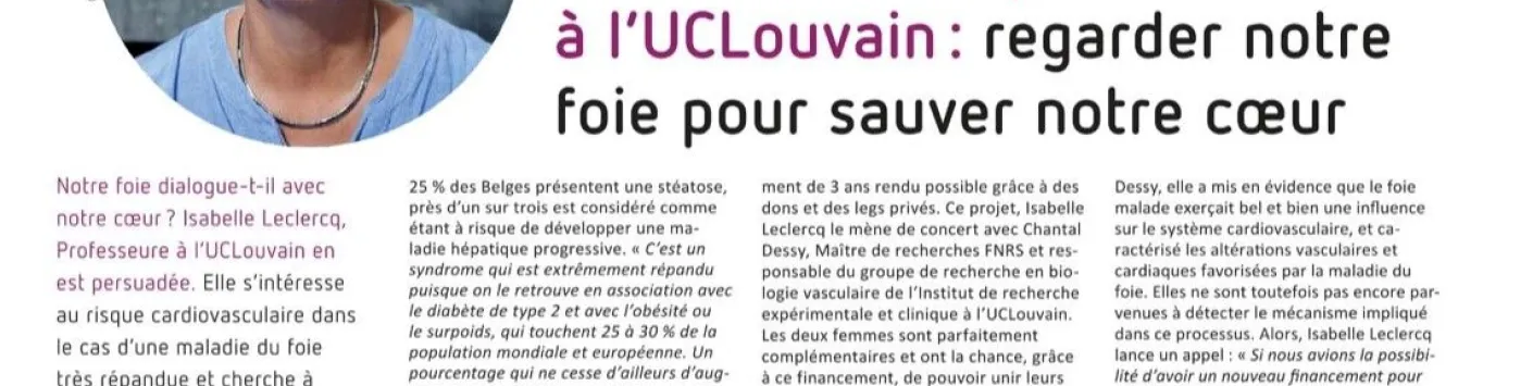 Visages de la recherche : Isabelle Leclercq, regarder notre foie pour sauver notre coeur