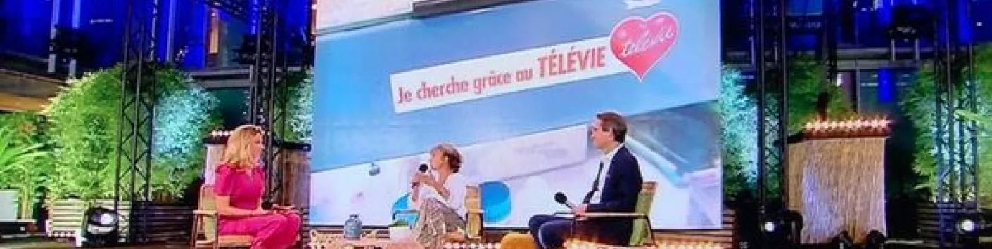 Véronique Halloin, Secrétaire générale du FNRS et Vincent Blondel, Président du FNRS, sur le plateau du Télévie